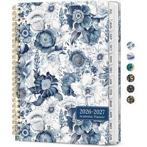2026-2027 Academic Monthly Weekly Planner, July 2026 to June 2027 Hardcover Agenda Book with Tabs, Spiral Daily Organizer for Women, Blue Floral 6.3"x8.5" for School Office Home