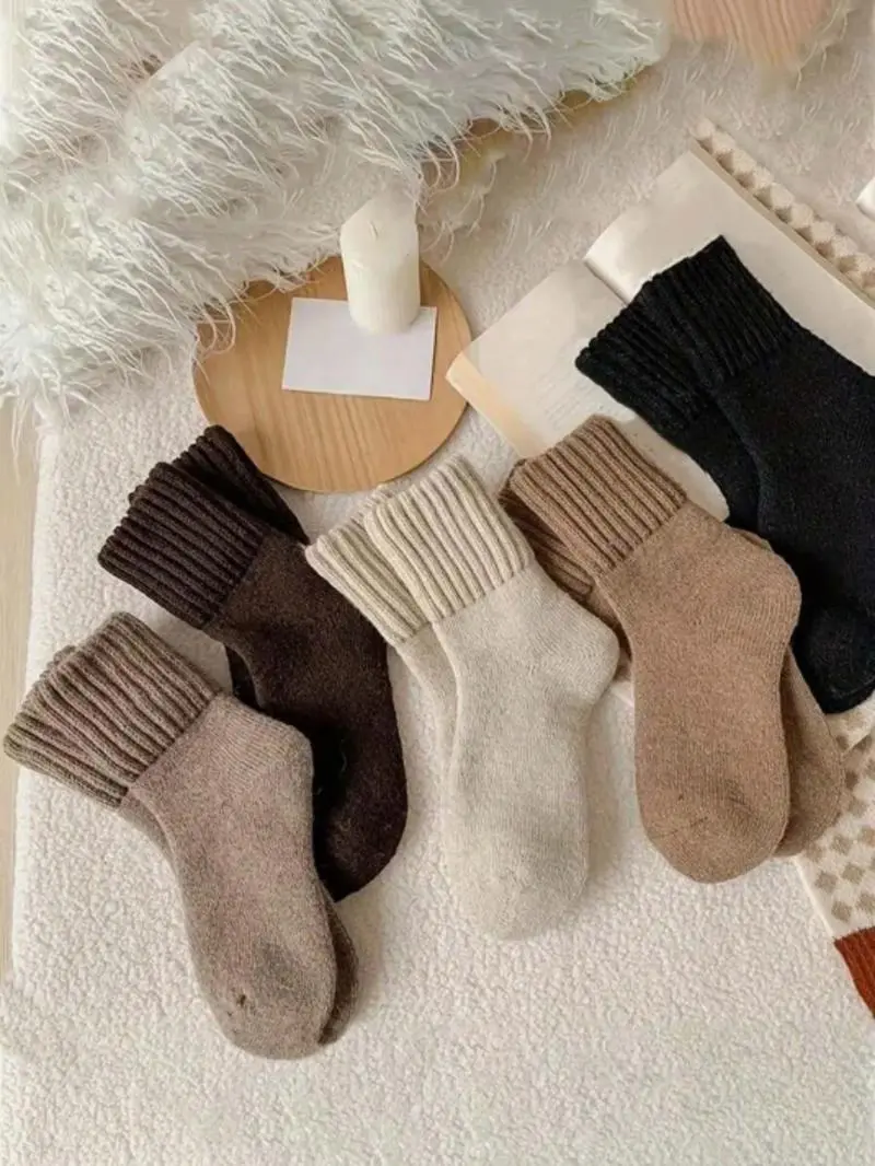 Women's Solid Mid-Calf Socks - 5 Pairs, Casual & Soft,  Daily Wear, One Size Fits US Shoe Sizes 5-9 Polyester Tube Womenswear hacky sack compression socks women