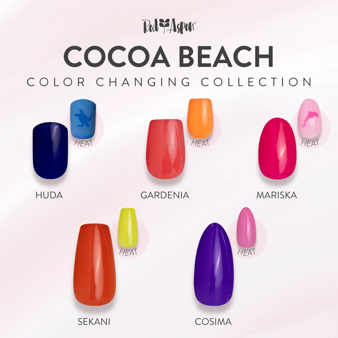 Red Aspen Cocoa Beach Color Changing Press On Nails Collection Salon-Quality Damage-Free 2-Week Wear Nail Dashes