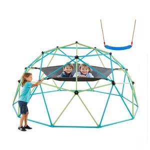 VEVOR Steel Climbing Dome, 10FT Geometric Dome Climber with Swing & Hammock, 1000LBS Capacity Outdoor Backyard Jungle Gym, Easy-Assembly Playground for Kids 3-10 Years Old