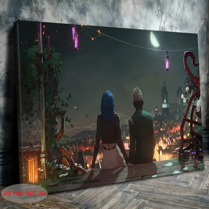 1 Piece Jinx & Ekko Art Canvas Painting - Modern Gaming Room Decoration, Vibrant Cityscape Design with Purple Lights, Perfect for Bedroom, Living Room, Bathroom, and Kitchen Wall Decoration, Ideal Holiday Gift, Canvas Wall Art