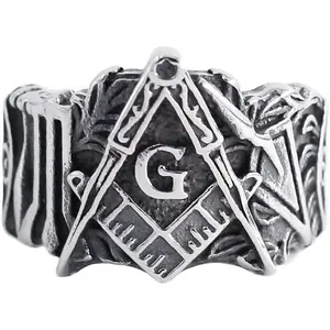 925 Sterling Silver Vintage Masonic Ring for Men, Knights Templar Freemason Emblem Ring