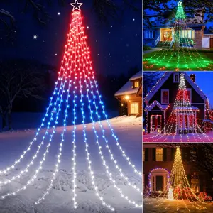 FLACCHI 16.7Ft Outdoor Star String Lights with Remote, RGB Waterfall Lights for Summer Party 4th of July House Decor summergarden