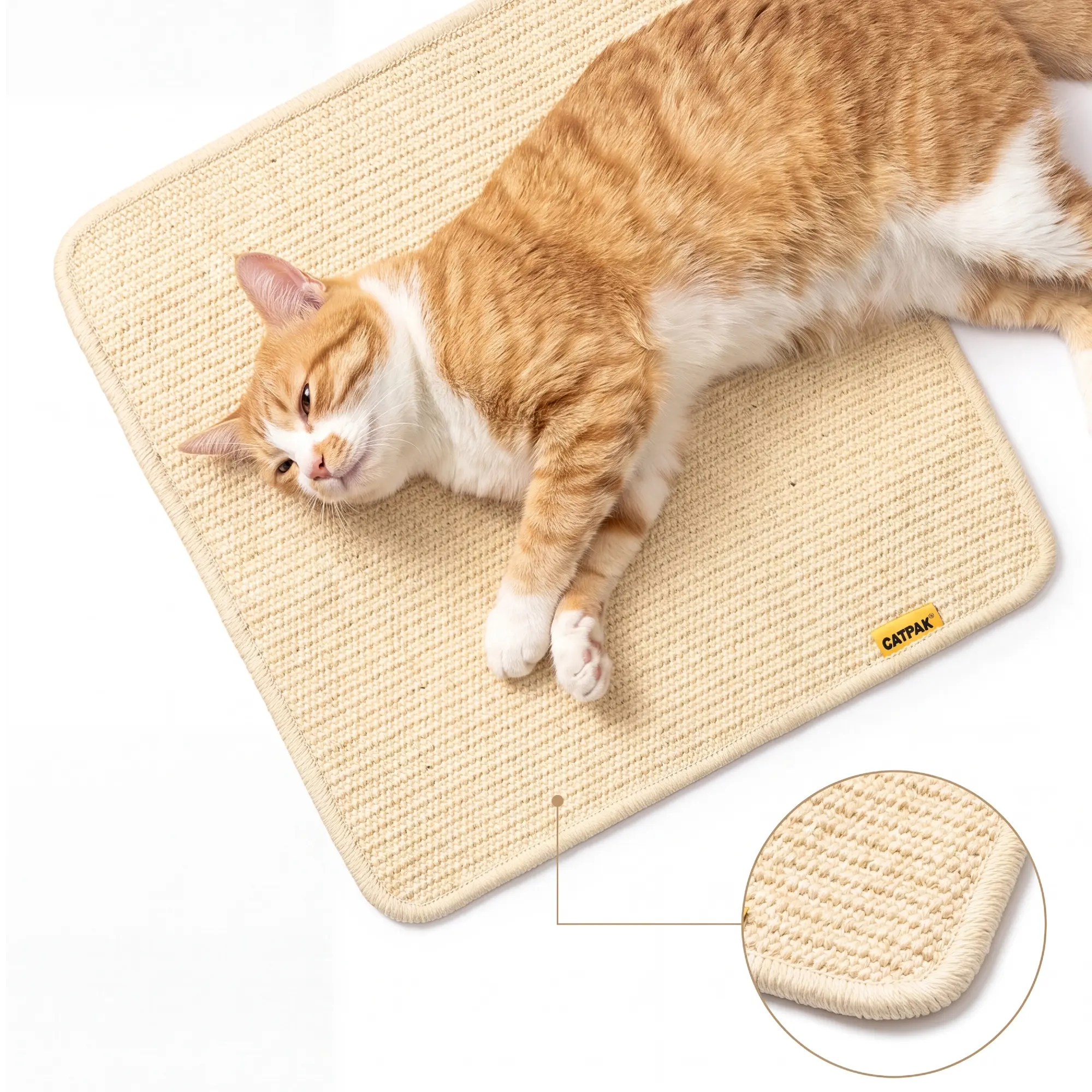 CATPAK Natural Sisal Cat Scratching Mat for Indoor Cats, Durable Scratch Pad, Furniture Protector, Claw Care, Lounging & Play