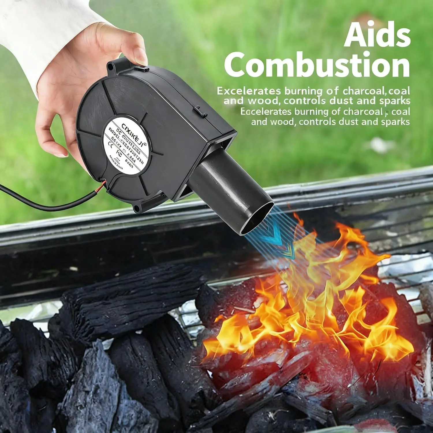 A set of turbo blower fan, including variable-speed fans with adjustable outlets, for use with barbecue grills, wood-fired stoves, and oil-burning furnaces.,Mini Turbo Handheld Air Blower,summervibes, portable leaf blower