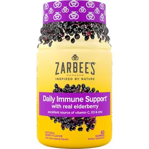 Zarbee’s Daily Immune Support* Gummies with Real Elderberry, Vitamins A, C, D3, E, Zinc, Antioxidants and Flavonoids, No Artificial Sweeteners or HFCS, Suitable for Ages 12 and Up, 60 Count Bottle
