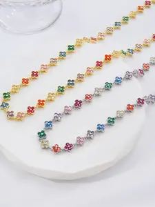 Iced Out Multicolor Clover Necklace, Four Leaf Clover Diamond-Encrusted Choker, Dainty Luxury Minimalist Jewelry, Versatile Gift for Girlfriend & Best Friend, Friendship Necklace, Fashion Stackable Neckwear