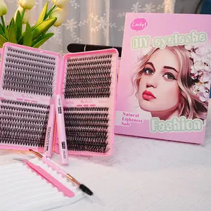 DIY Eyelash Extension Kit, Natural Individual Lash Clusters 9-16mm, Includes Lash Adhesive, Waterproof Sealant & Applicator, Volumizing Cluster Lashes for At-Home Lash Extension Makeup  lash clusters lashes clusters kit cluster lashes cat eye lash cluster