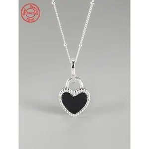 925 Sterling Silver Heart Shaped Pendant Necklace for Women, Charm Necklaces, High End Necklace, Fashion Jewelry for Party, Daily Decor, Trendy All-match & Exquisite Jewelry for Birthday Gift