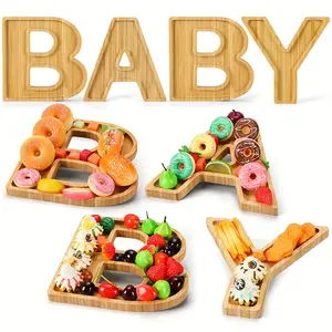 4-Piece Baby Shower Wooden Charcuterie Letter Boxes Set - Baby Shaped Letter Serving Tray Board Dish - Decorative Platter for Snack Food, Cake, Cookies - Perfect for Gender Reveal, Birthday Party -  Gift for Baby Shower