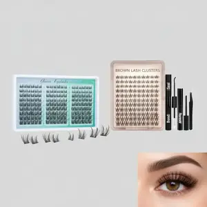 Natural Fluffy & Brown Lash Clusters Bundle, 162 Black C-Curl 10-16mm and 110 Brown D-Curl Mixed Lengths with Glue, Remover, Tweezers for DIY Eyelash Extensions DIY Lash Kit DIY False Eyelashes