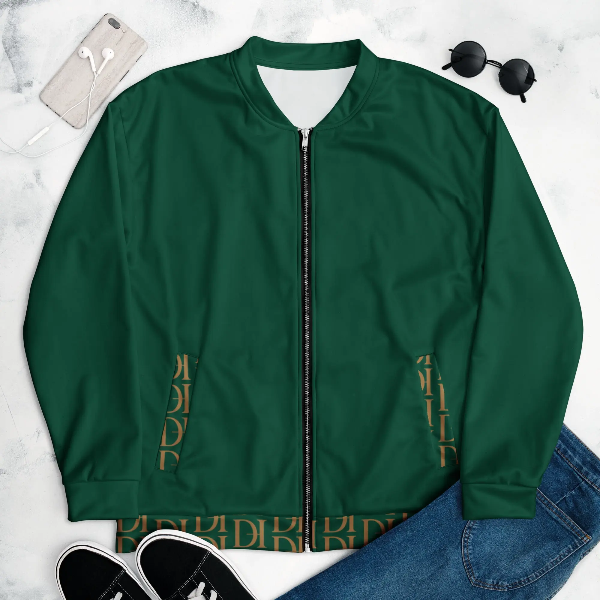Vault Exclusive Hunter Green Bomber Jacket with Gold DH Monogram (Unisex)