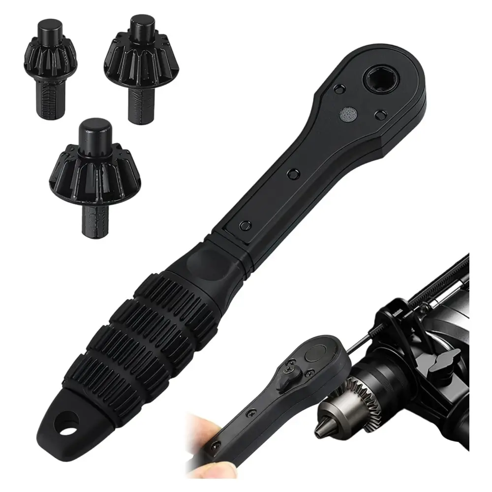 3-in-1 Ratchet Drill Chuck Key Wrench,Universal Chuck Key Replacement Tool for Drill, Compatible with Most Electric Drills and Power Tools,with 1 Sets Sockets