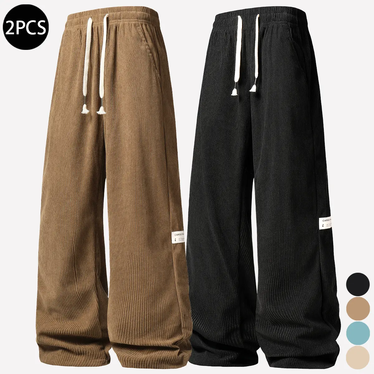 Men’s two-piece retro corduroy solid-color lightweight breathable fashion sports pants, versatile for all seasons, suitable for spring and summer. khakis, Trouser, Menswear, Casual, Stylish