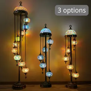 Luxury 56/ 77 Inch Turkish Mosaic Floor Lamp with 5/ 9 Bright Colorful Spheres, Upgraded Top Cover, Metal Base, LED Lighting - Elevate Home Decor With Artistic Style