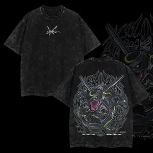 "Rayquaza" Vintage Unisex Oversize Anime Manga Acid Washed Heavyweight Cotton T-shirt, graphic tee,anime lover , outfits men Clothes Menswear