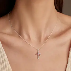 TEWIKY 14K Silver-Plated Necklace with Rose Gold Crown Cross Elegant Gift for Easter Valentine's Day Perfect for Any Occasion