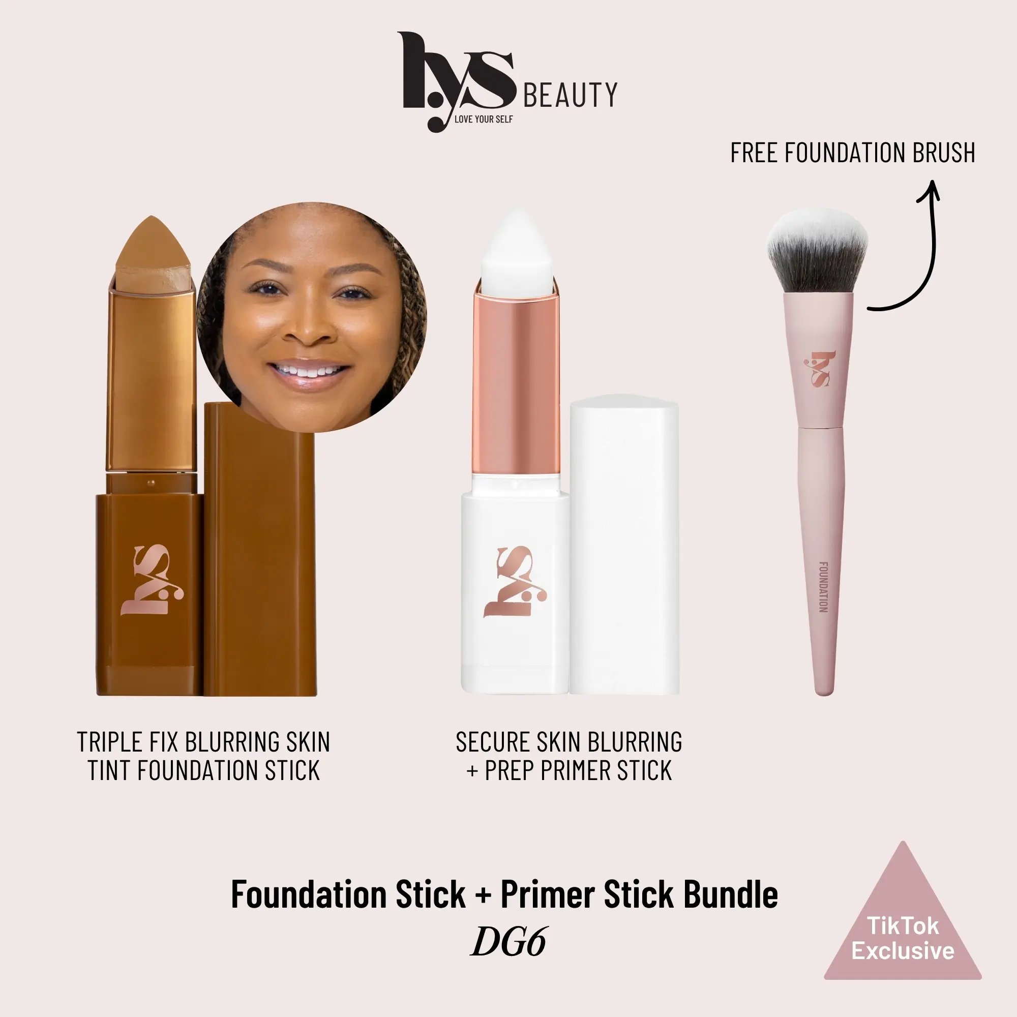 LYS Beauty Primer Stick + Foundation Stick Set | FREE Foundation Brush | 3pc TikTok Exclusive Complexion Kit