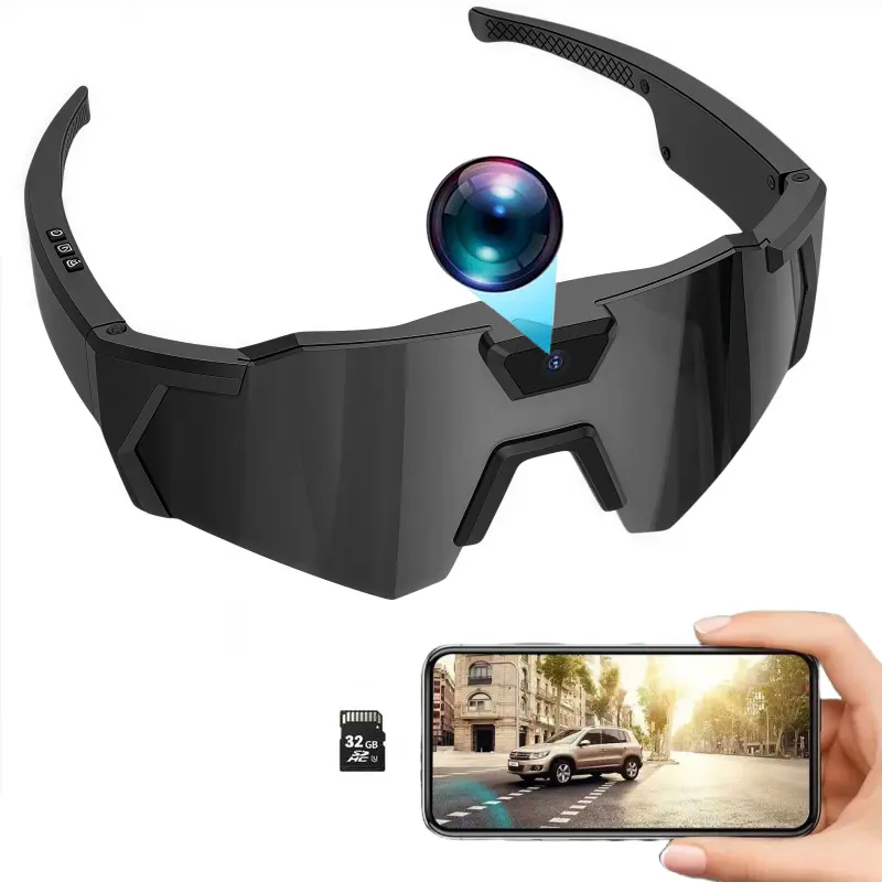 Unisex Adult Durable Classic Multifunctional Smart Glasses with Camera - Bluetooth-Enabled, Phone/Mobile/Android Compatible, Wearable DV for Sports Recording, Hiking, Black with Memory Storage