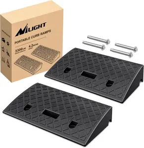 Nilight Plastic Curb Ramps - 4.2" Rise Portable Lightweight Heavy-Duty Threshold Car Ramps, 2-Pack for Driveway, Wheelchair Use