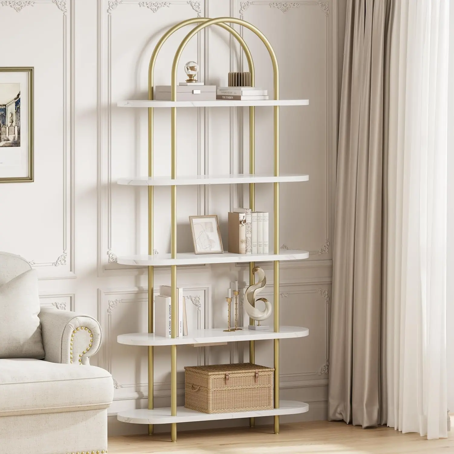 GARVEE 71" 5 Tier Metal Collapsible Book Shelf Portable Bookcase Storage Organizer Freestanding Display Rack Tall Shelving  for Home Office, Living Room