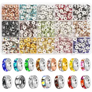 900 PCS Spacer Beads for Jewelry Making, 8mm Rhinestone Spacer Beads Crystal Bead Spacers for Bracelets, Focal Beads for Pen, 15 Colors, Valentine's Day Birthday Gift