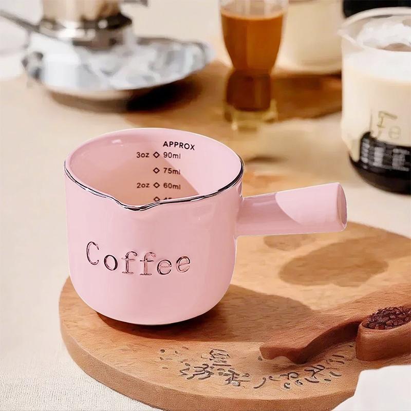 Pink Espresso Cups Ceramic with Handle, Measuring Cup with Dual Scale, Espresso Shot Glass with V-Shaped Mouth, 3 OZ Espresso Accessories Pink Espresso Cups Ceramic with Handle, Measuring Cup with Dual Scale, Espresso Shot Glass with V-Shaped Mouth, 3 OZ Espresso Accessories