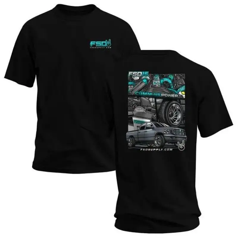 FSD T-Shirt for Cummins Power Turbo Diesel Engines - Black Cotton Graphic T-Shirt, Suitable for Diesel Truck Enthusiasts, Turbo Enthusiasts, and American Horsepower Enthusiasts, Crew Neck Graphic T-Shirt, Fun T-Shirt clothing