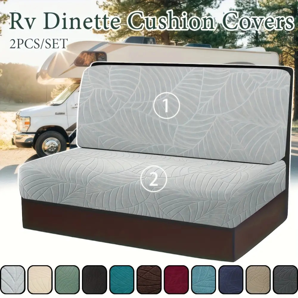 2pcs/set Leaf Pattern Jacquard RV Chair Sofa Couch Covers Solid Color Elastic RV Dinette Sofa Seat Cushion Cover Anti-slip RV Camper Car Bench Washable Sofa Slipcover Slipcover For Sofa