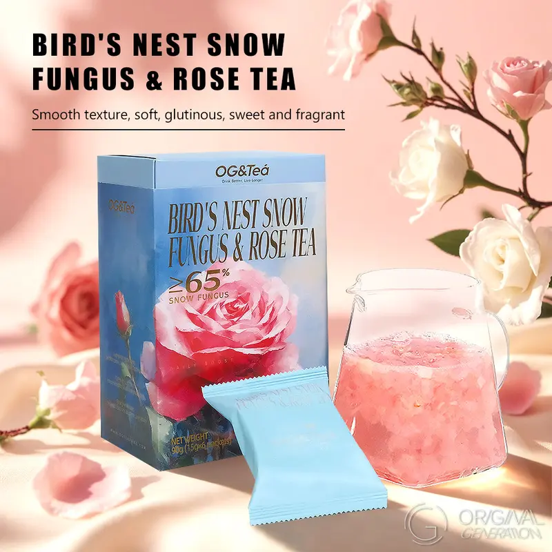 OG | Newly Upgraded 2.0 | Tremella Snow Fungus Rose Tea 90g (15g x 6 packs) · 65% Snow Fungus · Caffeine Free · with Goji Berry Edible Bird’s Nest Peach
