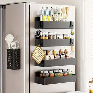 2pc Removable Magnetic Refrigerator Racks, No Punching Needed, Storage Organiser Baskets, Kitchen Seasoning Jar Racks, Bathroom Wall-Mounted Toiletries Racks