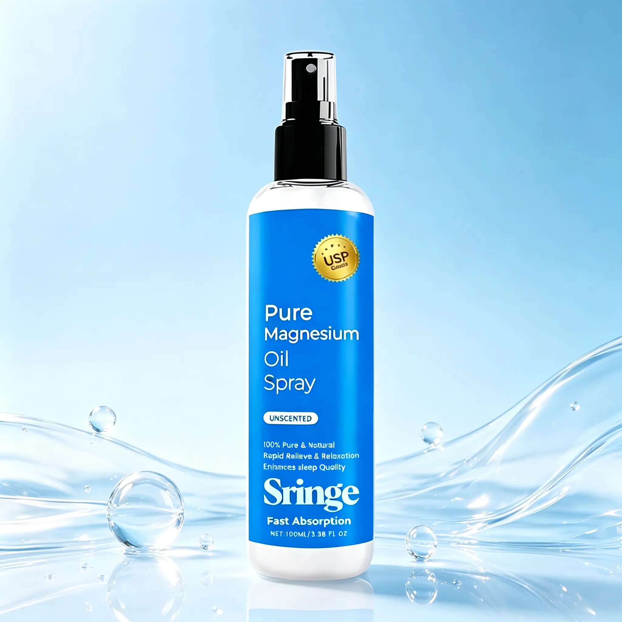 USP Pure Magnesium Oil Spray 100ml - Unscented Daily Wellness Body Care, Lightweight Natural Mineral Formula for Relaxation & Self-Care