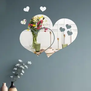 5pcs love shaped acrylic mirror wall stickers, DIY self-adhesive splicing detachable, suitable for living rooms, bedrooms, rental houses, dormitories, entrance corridors, modern creative wall decoration