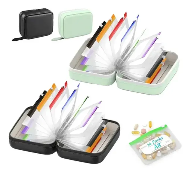 A8 Waterproof Pill Pouch Set, Large Weekly Pill Organizer with 14 Color-Coded Medicine Pouches, Reusable Travel Medicine Organizer, Zippered Pill Storage for Fish Oils, Vitamins, dealsforyou, summerwins,dorm essentials,home decor
