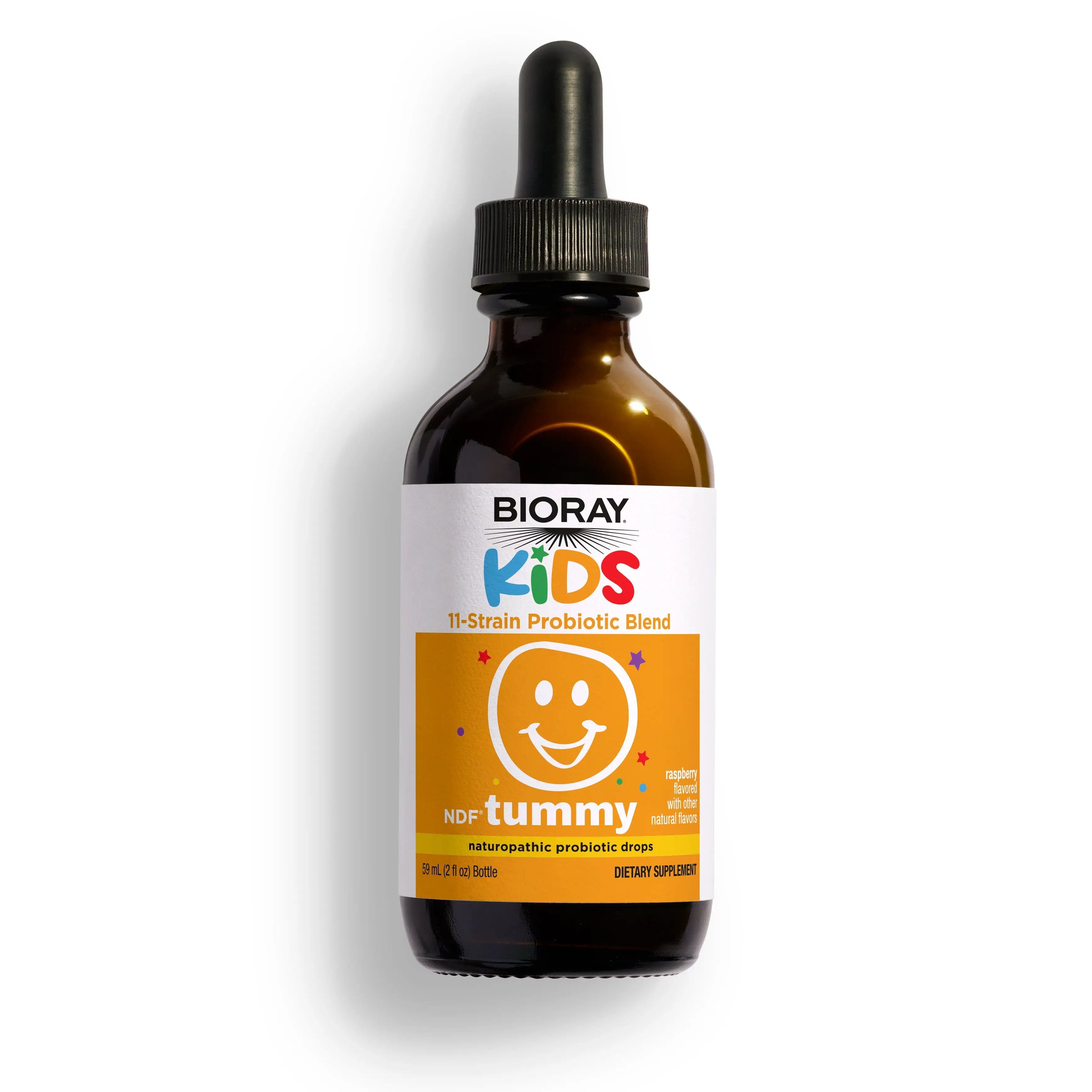 Soothe Irritated Tummies & Support Speech | Probiotic for Gut Brain Axis | 11 Strain Probiotic Blend | BIORAY Kids NDF Tummy - Natural Raspberry Flavor, Non-GMO, Vegan, Gluten Free