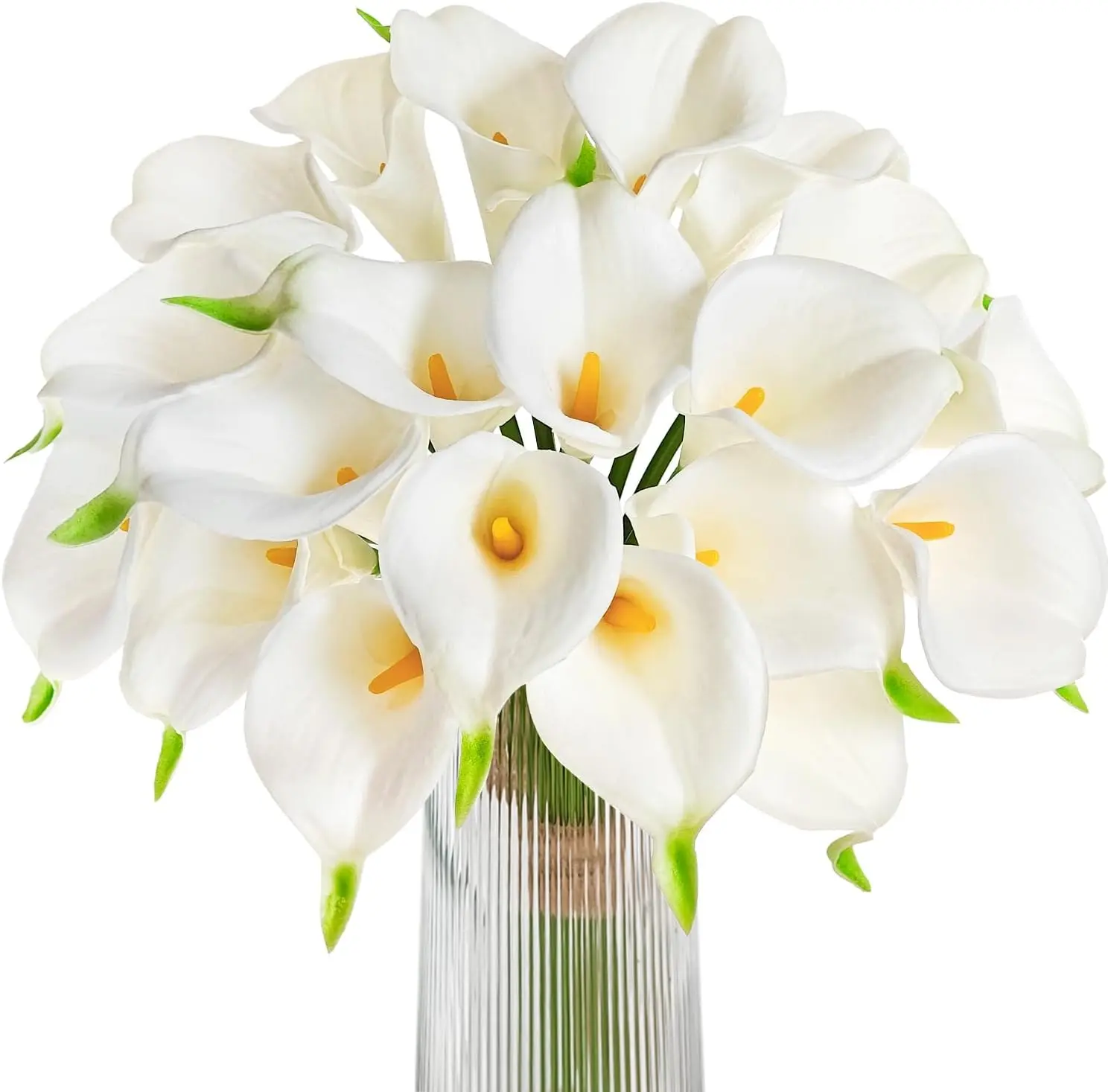 20pcs Real-Touch White Silk Calla Lily Statement Artificial Flowers - 13.7 inches Fade Resistant Bouquet-Shaped Floral Decor with Green Stems, Ideal for Wedding, Home Arrangements