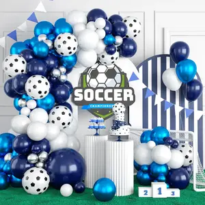 Soccer Balloon Arch Kit Royal Blue White Metallic Football Balloons For Boy Birthday Party Decorations Shower Wedding Anniversary Graduation Sport Themed Supplies