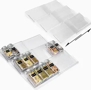 2pcs Spice Drawer Organizer, Plastic Spice Rack Organizer Expandable From 13" To 26" For Drawer Cabinet, Expandable 3 Tier Seasoning Organizer Insert For Drawer Organization And Storage, Kitchen Accessories