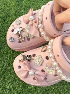 cute bowknot & flower design faux pearl decor clogs charms, 12pcs/set tower & crown design shoes charms, shoes accessories for clogs diy for women & girls