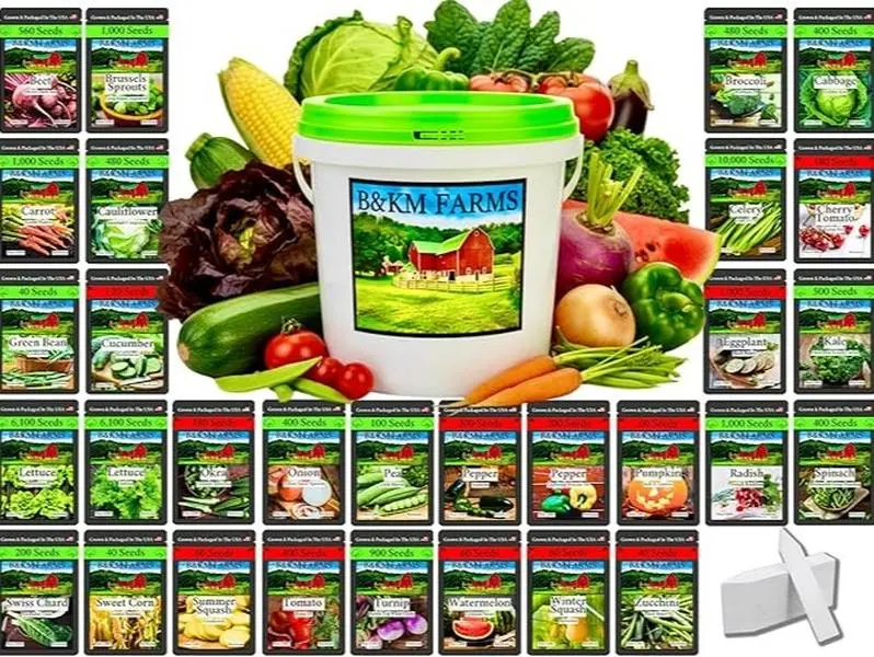 20,000+ Survival Seed Kit 5+ Year Supply. 30 Fruit & Vegetable Non-GMO Heirloom Seeds for Planting a Home Garden. Secure Emergency Weather-Proof Bucket
