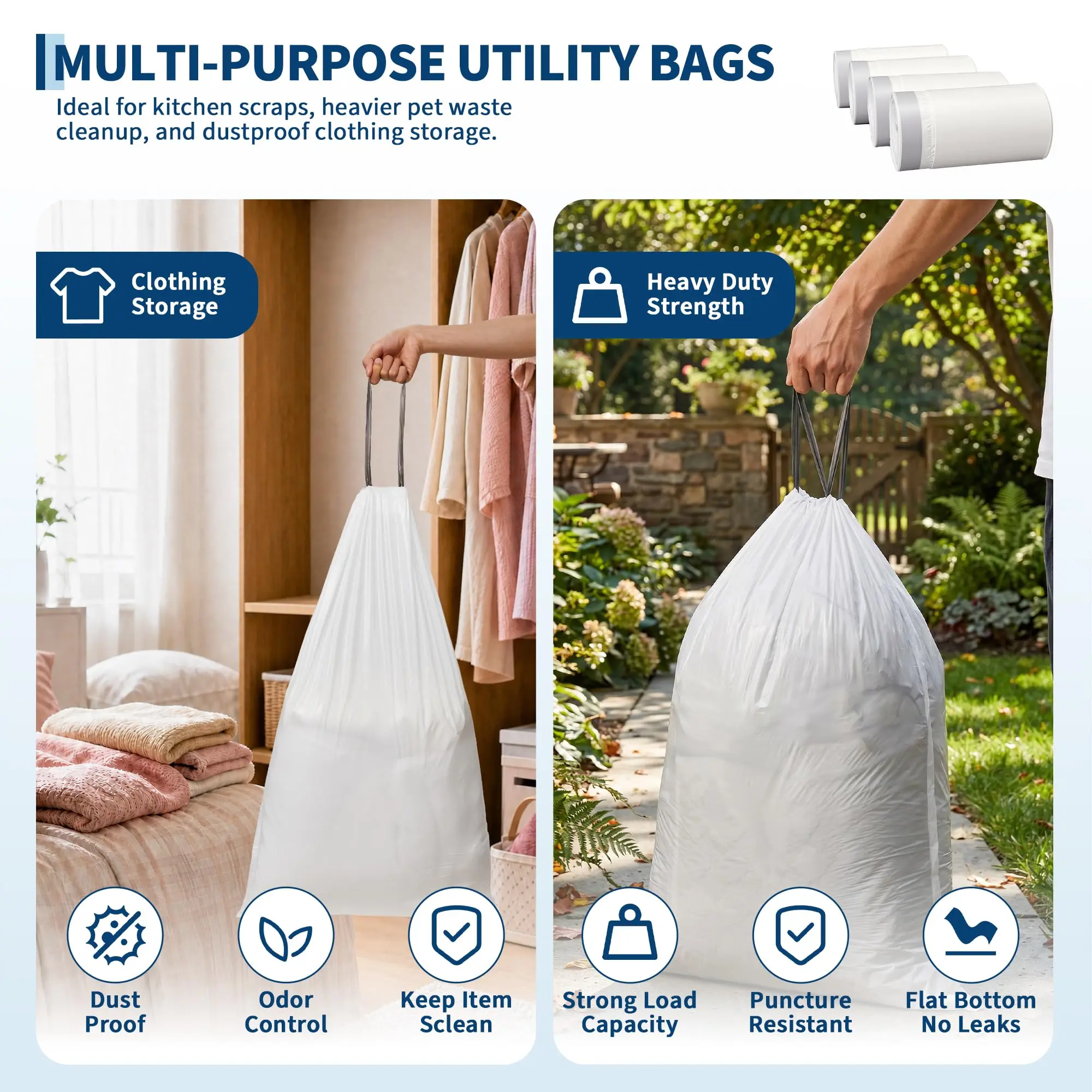 Garvee Heavy-Duty 30L/8 Gallon Trash Bags - HDPE Tear-Resistant, Waterproof & Odor-Resistant Kitchen Garbage Liners, Eco-Friendly