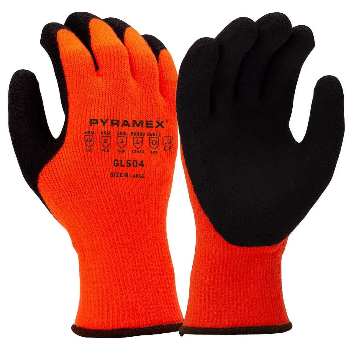 Pyramex GL504 Hi-Vis Winter Work Gloves, Anti-Slip Cut-Resistant Safety Work Gloves, Work Glove, Anti Slip Safety Work Gloves
