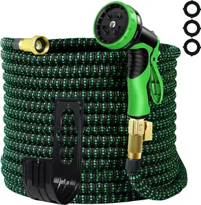 Garden Hose Expandable 100ft, Water Hose With 10 Function Hose Nozzle Sprayer, Heavy Duty Flexible Durable Garden Hose, 3/4" Solid Brass Connectors, Lightweight No-Kink Flexible Water Hose