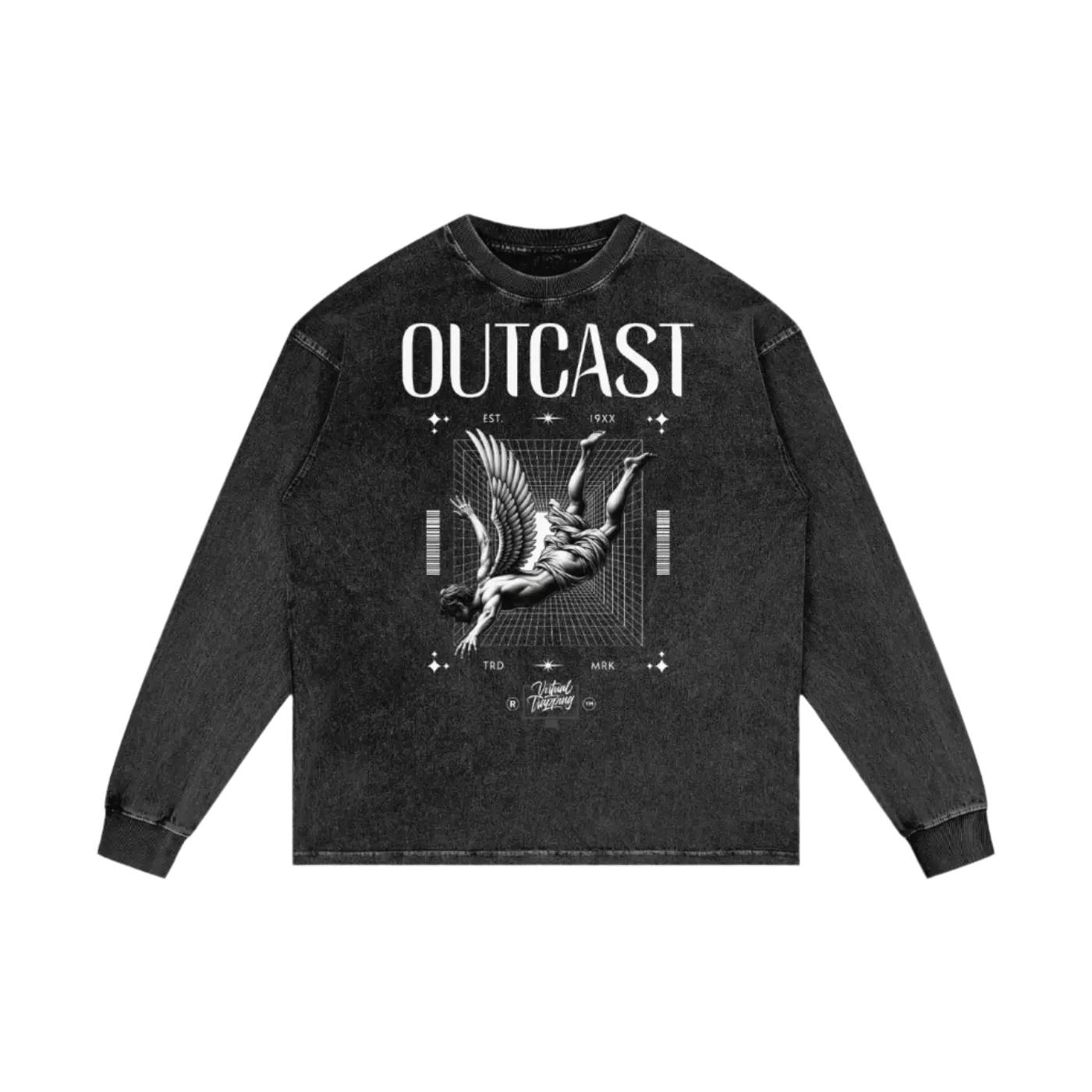 "Outcast" Acid Wash Oversize Long Sleeve Tee