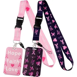 Breakaway Breast Cancer Awareness Lanyard ID Badge Holder Black   Lanyard Accessories for  & ID Badges for Women Girls Teachers(2pcs)