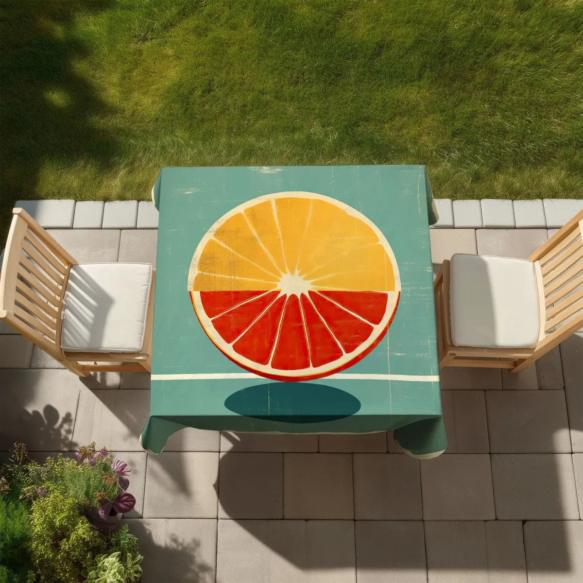 360 stand Water Resistant Indoor/Outdoor Lemon Print Tablecloth, C1TC58580E2011 Size 58x58 in, Abstract Yellow Lemon & Tangerine Vibrant Citrus Decor for Home Kitchen Linens, Mildew Resistant, Stain Resistant