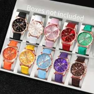 Unisex Casual Wristwatch Set (3/5/7/10 Pieces) - Round Zinc Alloy Case, PU Leather Strap, Summer Style Fashion Watch for Women