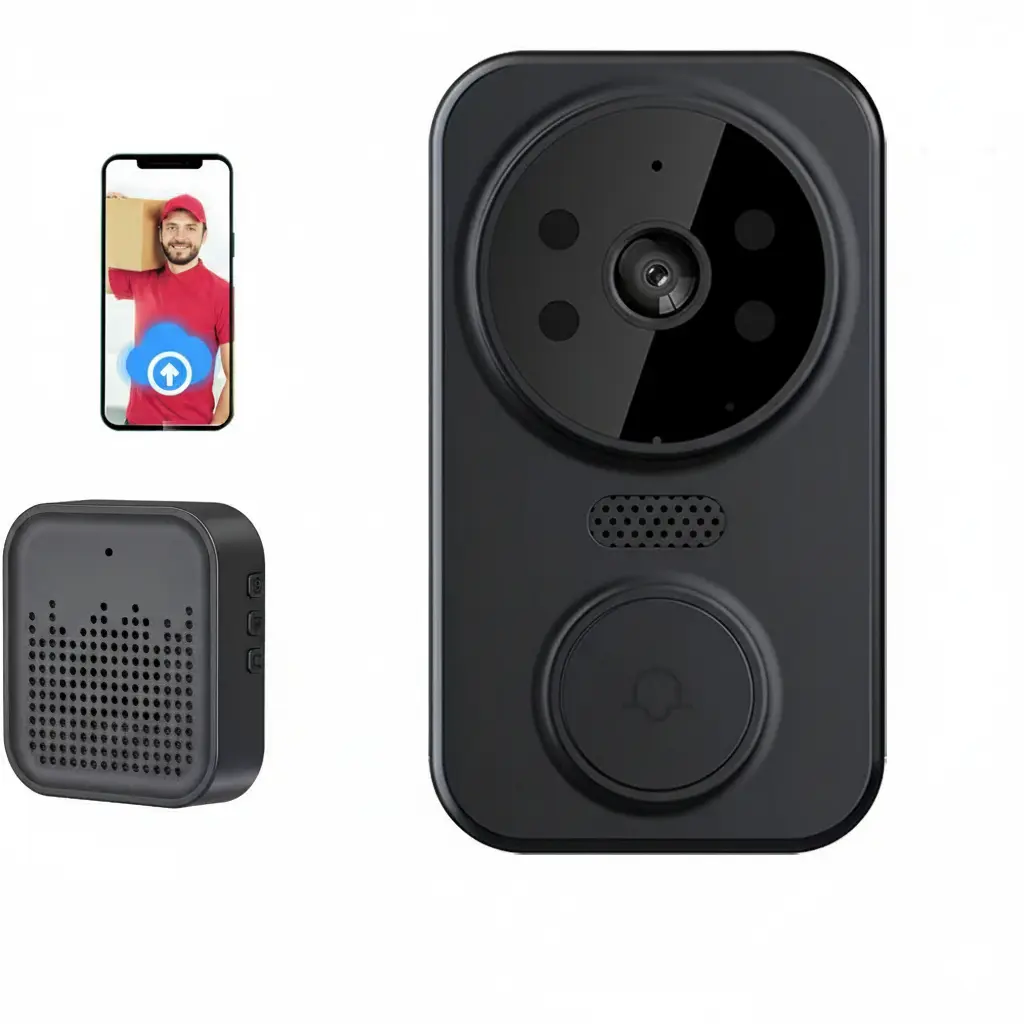 ftcy Wireless Video Doorbell Home Security System with Chime Receiver, Batteries, AC Power Supply, Bluetooth, HD Camera, IR Night Vision, 2-Way Talk, 50m Wall Penetration, Motion Sensor Alerts, App Control (Outdoor Front Door Doorbells & Intercoms)