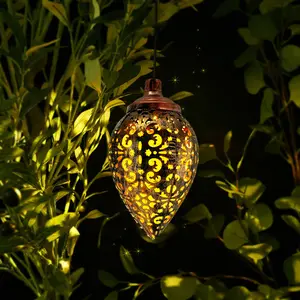 Solar Moroccan Hanging Lamp, Metal Texture, Vintage Style, Waterproof and Energy Saving, LED Water Drop Lantern for Garden Yard Decor