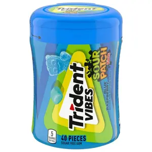 2x Trident Vibes Sour Patch Kids Blue Raspberry Chewy Candy - Sweet and Sour Snack Treats Munchies Fun Flavor 40ct